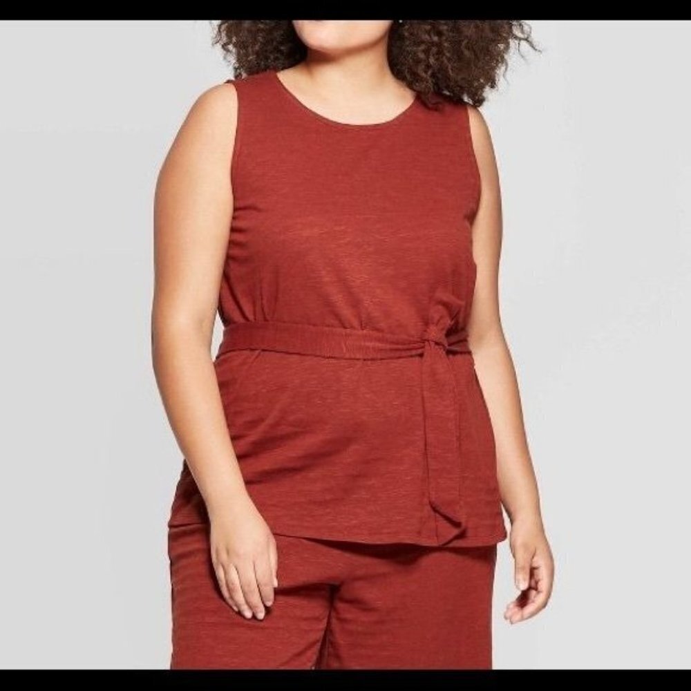 AVA & VIV Women's Belted Sleeveless Tunic Tank Top Rosewood Brown NWT 4X